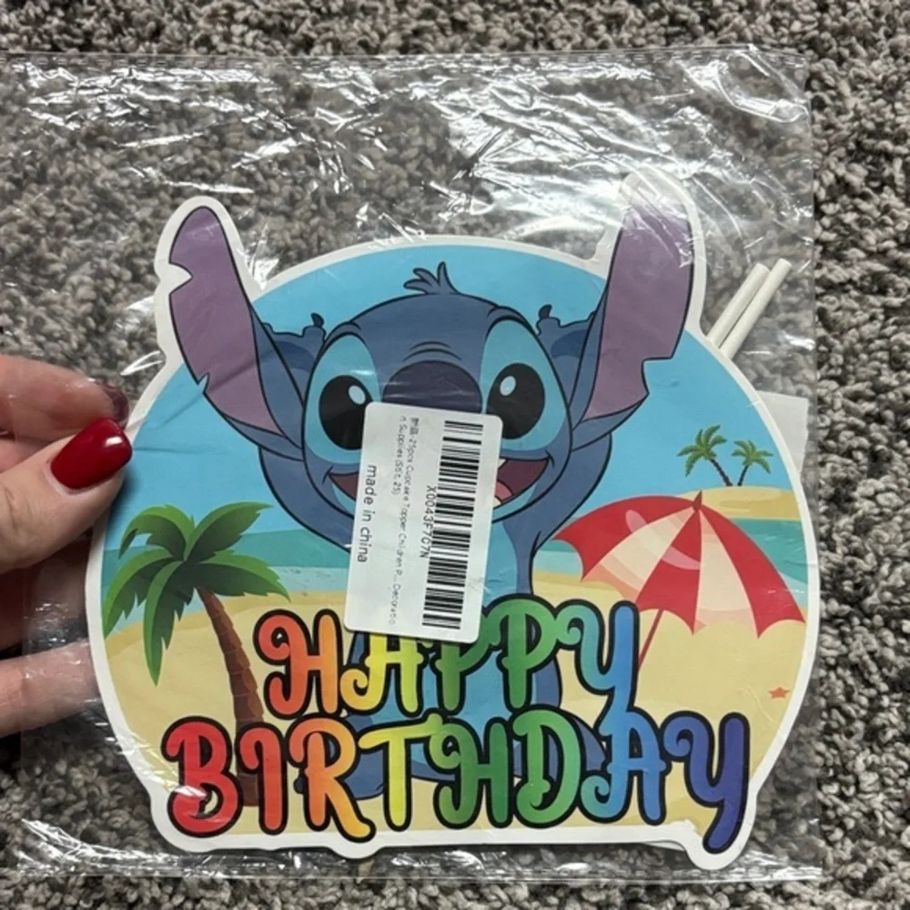 Happy Birthday Stitch Theme Cake Topper
